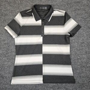 G/FORE Polo Shirt Women's M Golf Top Gray Short Sleeve Offset Gradient Stripe